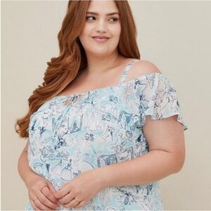 Torrid X Disney Princess Cinderella Cold Shoulder Flutter Sleeve Top NWT 4X
